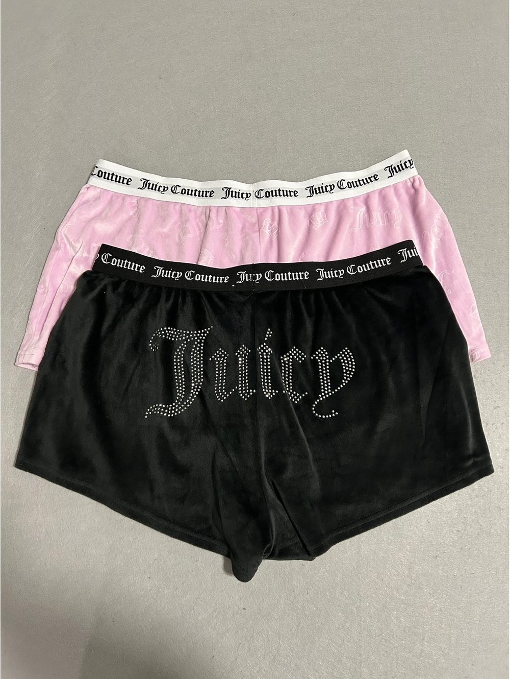 2 Pair Juicy Velour Rhinestone Black and Pink Loungwear Shorts Women Size XL